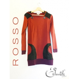 Vestito etnico con cappuccio Double Color - Rosso